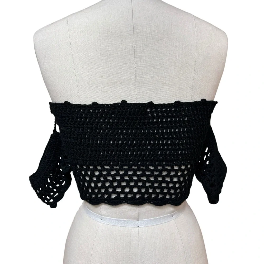 Boohoo Black Crochet Crop Top Womens S Strapless Goth Romantic Boho Fairy Grunge